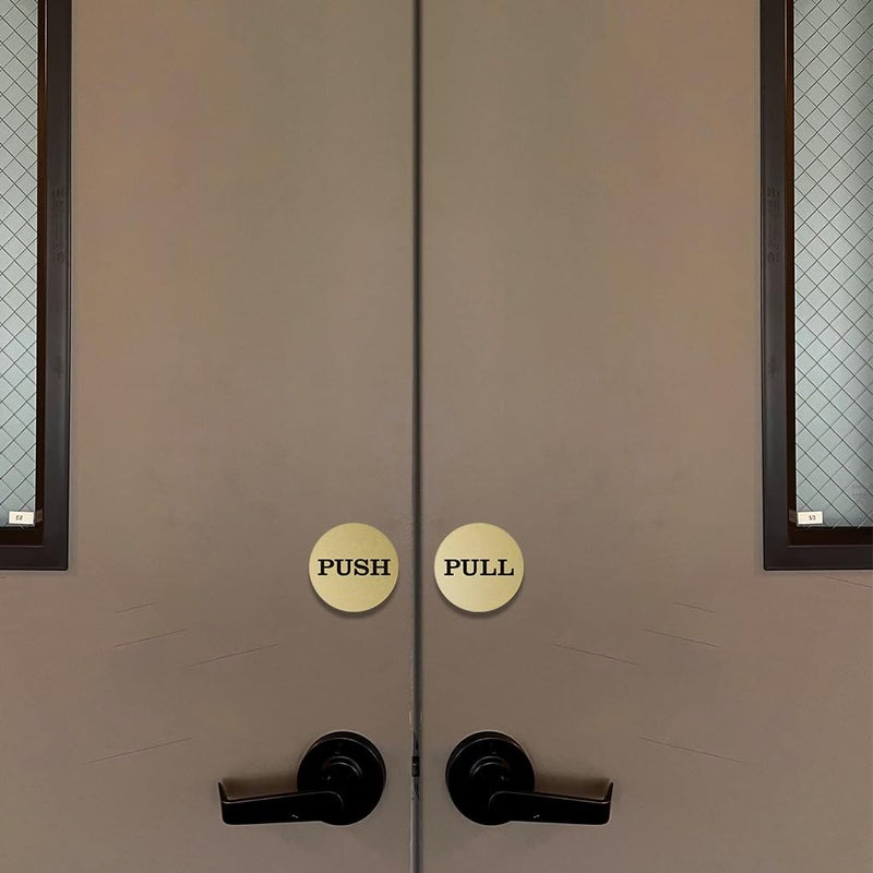 All Quality Push Pull Round Door Sign (Brushed Gold) - Image 5